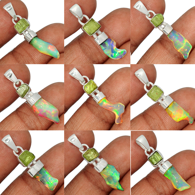 10 Pieces Mix Lot -  Ethiopian Opal Polish Rough With Green Kyanite Rough Pendants - GEPRP10