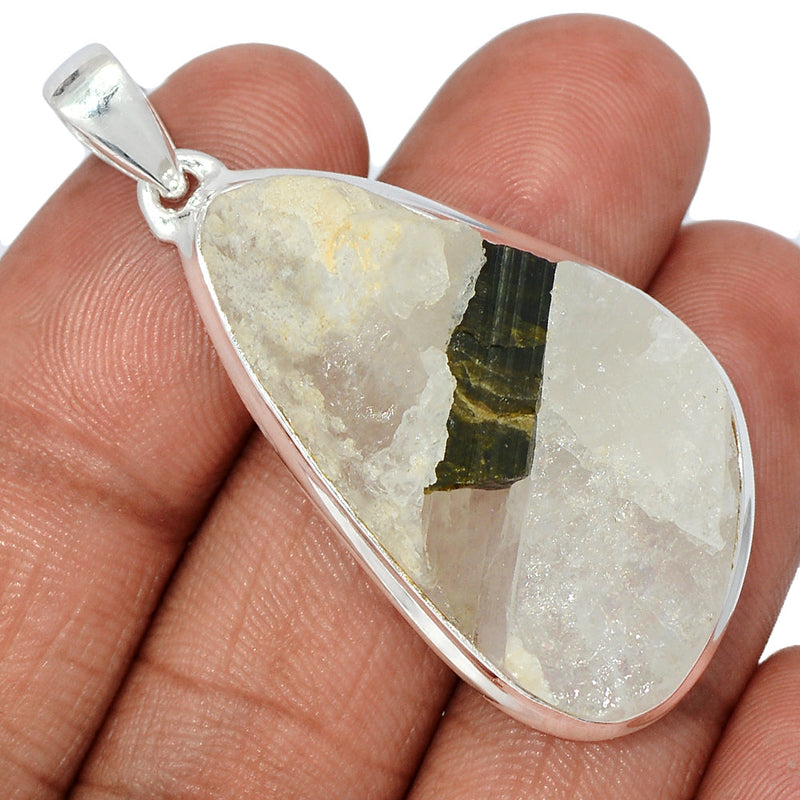 1.8" Green Tourmaline In Quartz Pendants - GEQP262