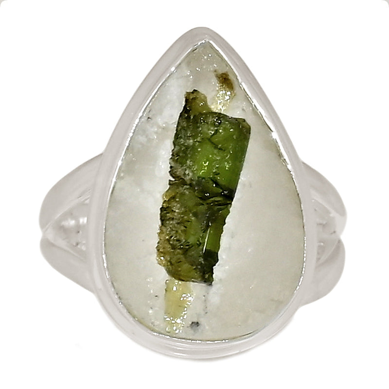 Green Tourmaline In Quartz Ring - GEQR339