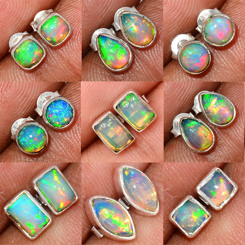 9 Pieces Mix Lot - Ethiopian Opal Studs - GETOS1