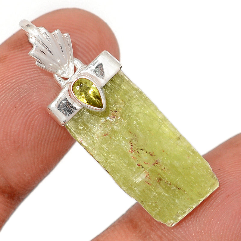 1.3" Green Kyanite Rough & Peridot Faceted Pendants - GKRP511