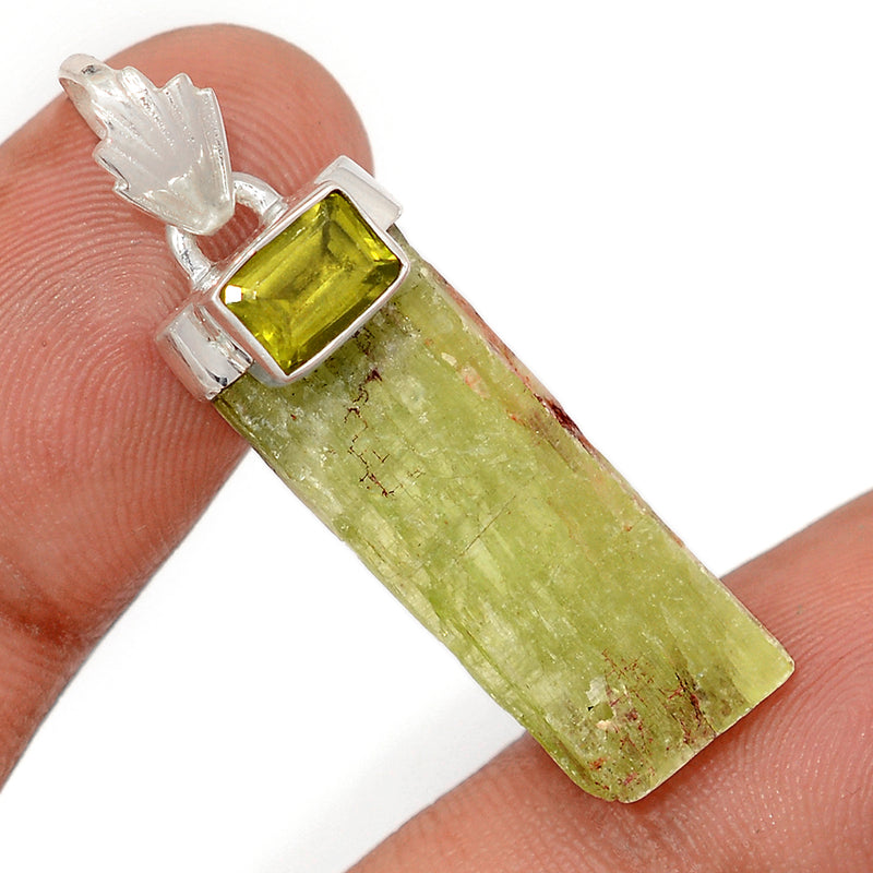 1.5" Green Kyanite Rough & Peridot Faceted Pendants - GKRP519