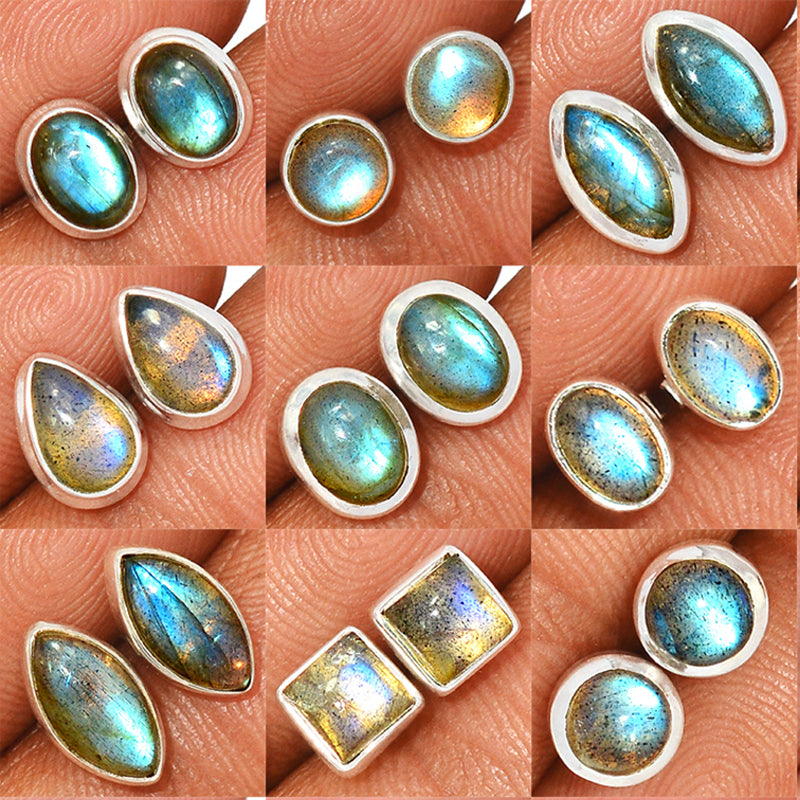9 Pieces Mix Lot - Labradorite Studs - GBFLS1