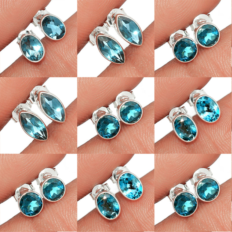 9 Pieces Mix Lot - London Blue Topaz Studs - GLBTS1