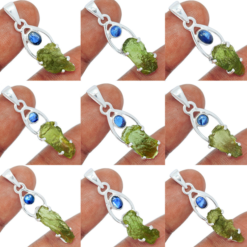 9 Pieces Mix Lot - Claw Setting - Moldavite With Kyanite Cabochon Pendants - GMLDP49