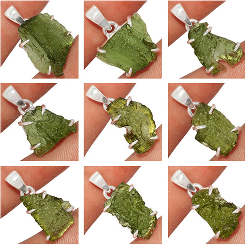 9 Pieces Mix Lot - Claw Setting - Moldavite Pendants - GMLDP4