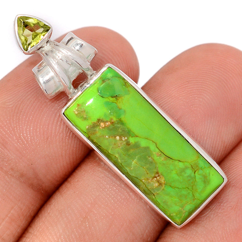 1.6" Green Mohave Turquoise & Peridot Faceted Pendants - GMTP1094