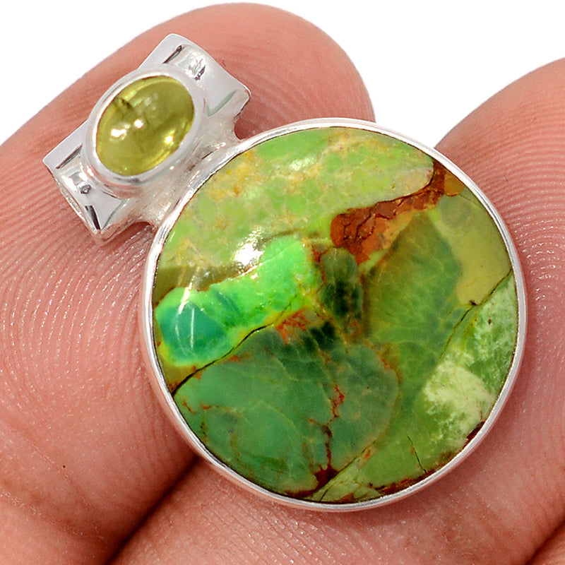 1" Green Mohave Turquoise & Peridot Cabochon Pendants - GMTP1096