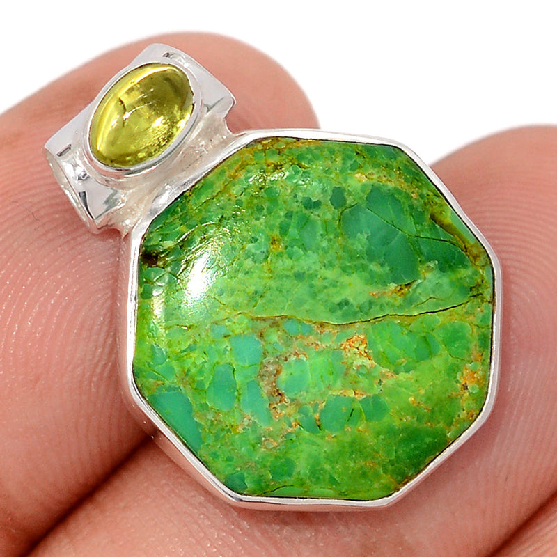 1" Green Mohave Turquoise & Peridot Cabochon Pendants - GMTP1097