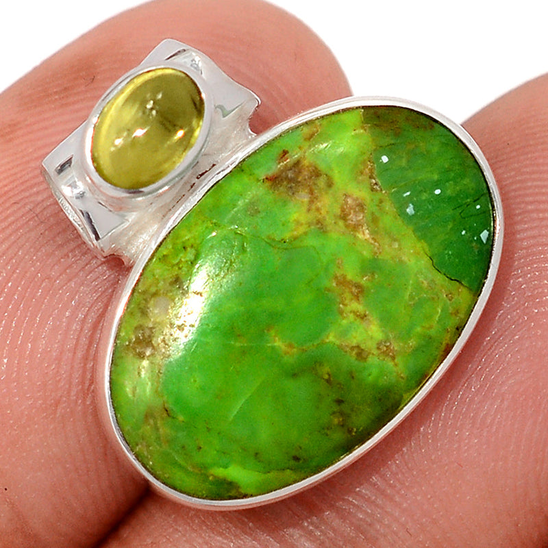 0.7" Green Mohave Turquoise & Peridot Cabochon Pendants - GMTP1098