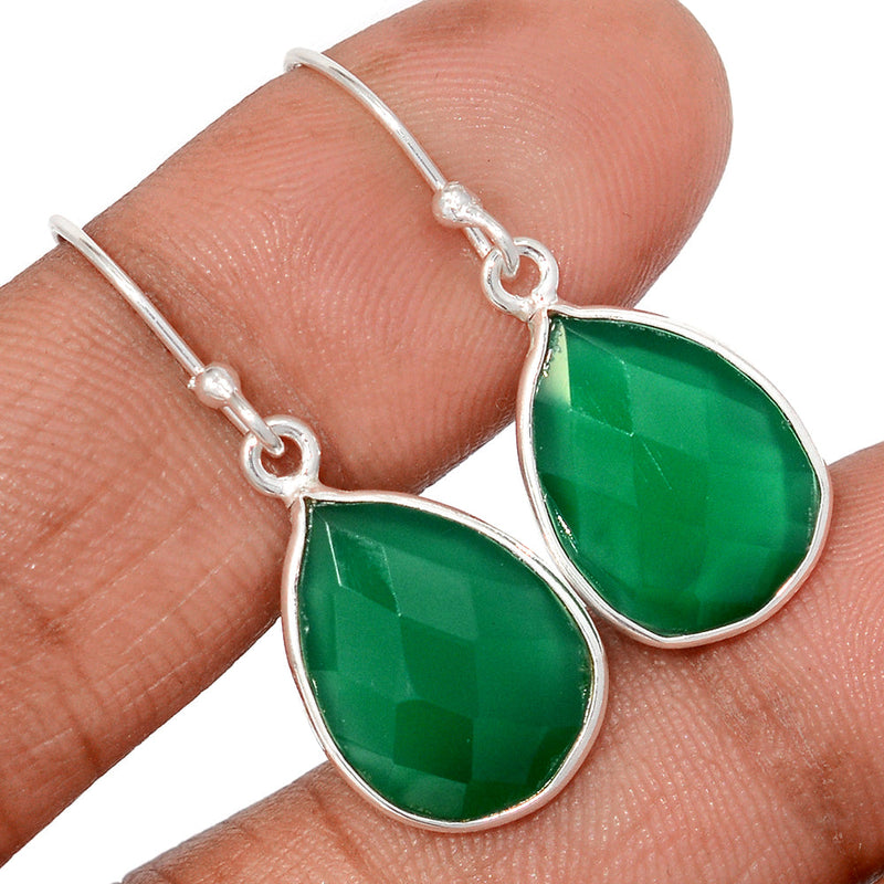1.3" Green Onyx Faceted Earrings - GOFE193