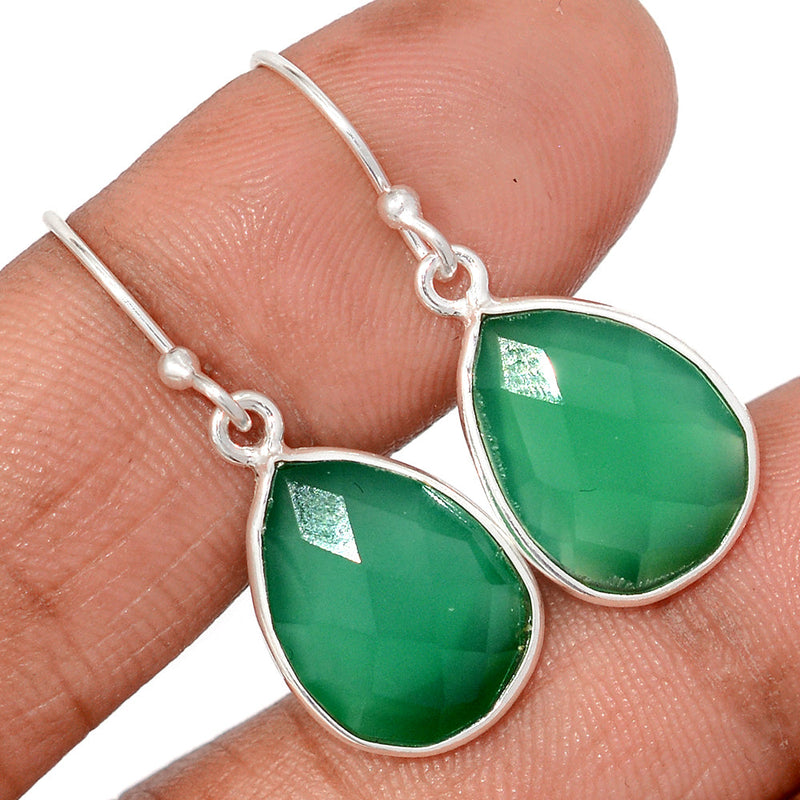 1.2" Green Onyx Faceted Earrings - GOFE194