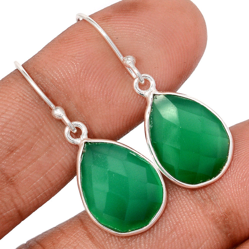 1.3" Green Onyx Faceted Earrings - GOFE196