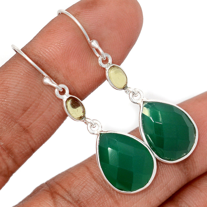 1.7" Green Onyx Faceted & Peridot Cabochon Earrings - GOFE200