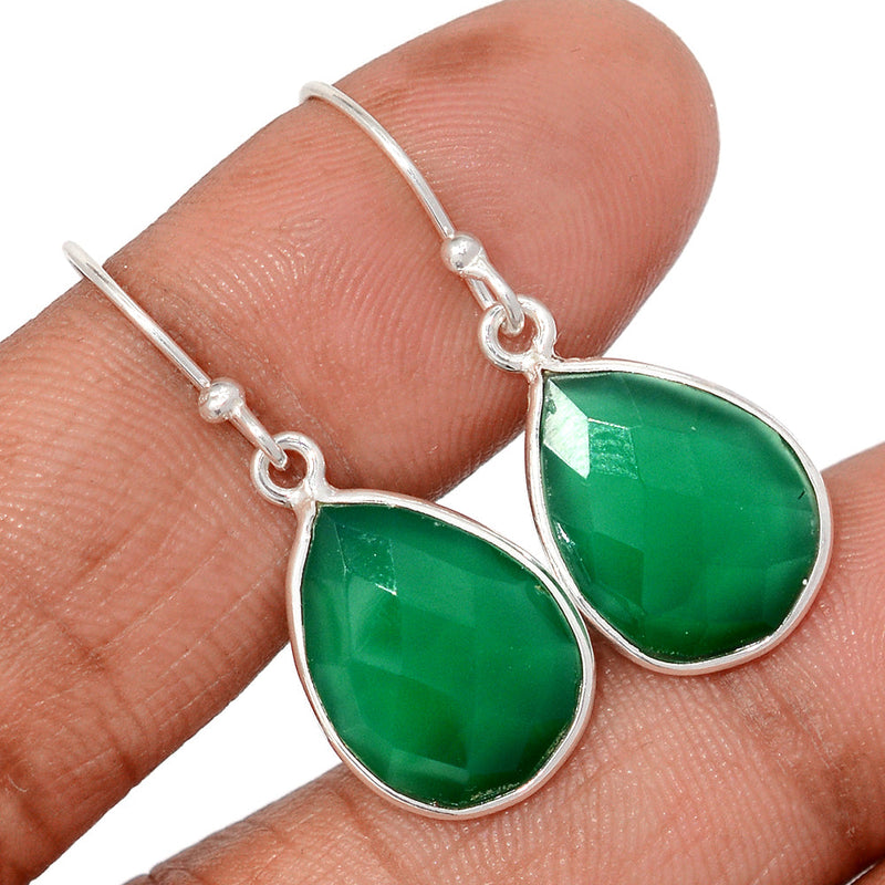 1.3" Green Onyx Faceted Earrings - GOFE201