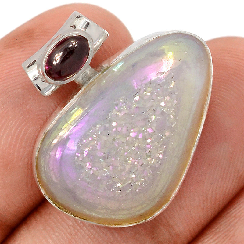 1" Angel Aura Druzy & Garnet Cabochon Pendants - GPWP658