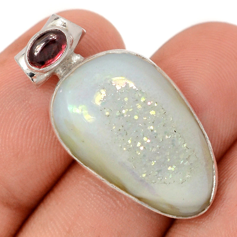 1.2" Angel Aura Druzy & Garnet Cabochon Pendants - GPWP659