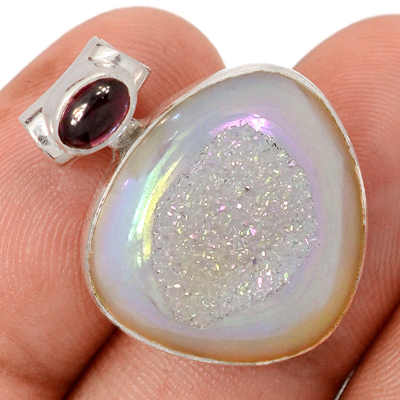 1.1" Angel Aura Druzy & Garnet Cabochon Pendants - GPWP660