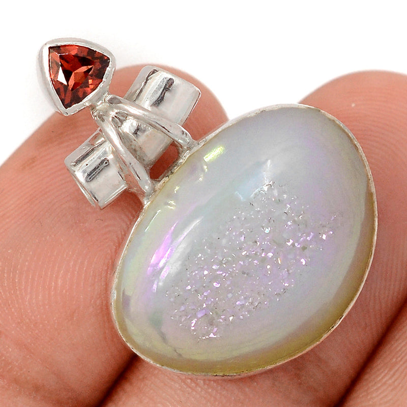 1.2" Angel Aura Druzy & Garnet Faceted Pendants - GPWP661