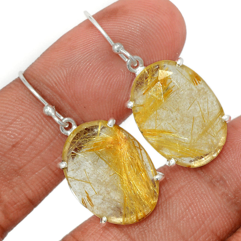 1.3" Golden Rutile Faceted Earrings - GRFE121