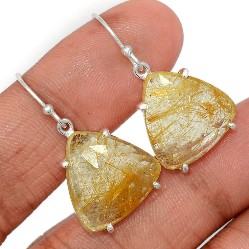 1.3" Golden Rutile Faceted Earrings - GRFE127