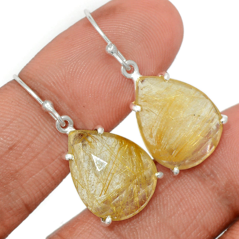 1.3" Golden Rutile Faceted Earrings - GRFE135