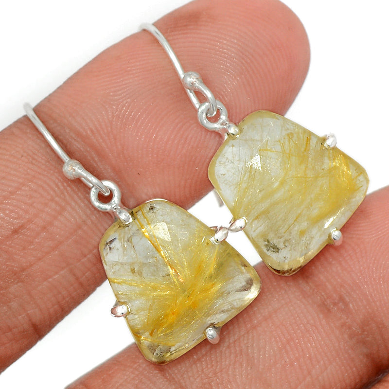 1.3" Golden Rutile Faceted Earrings - GRFE137