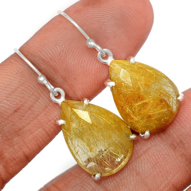 1.3" Golden Rutile Faceted Earrings - GRFE143