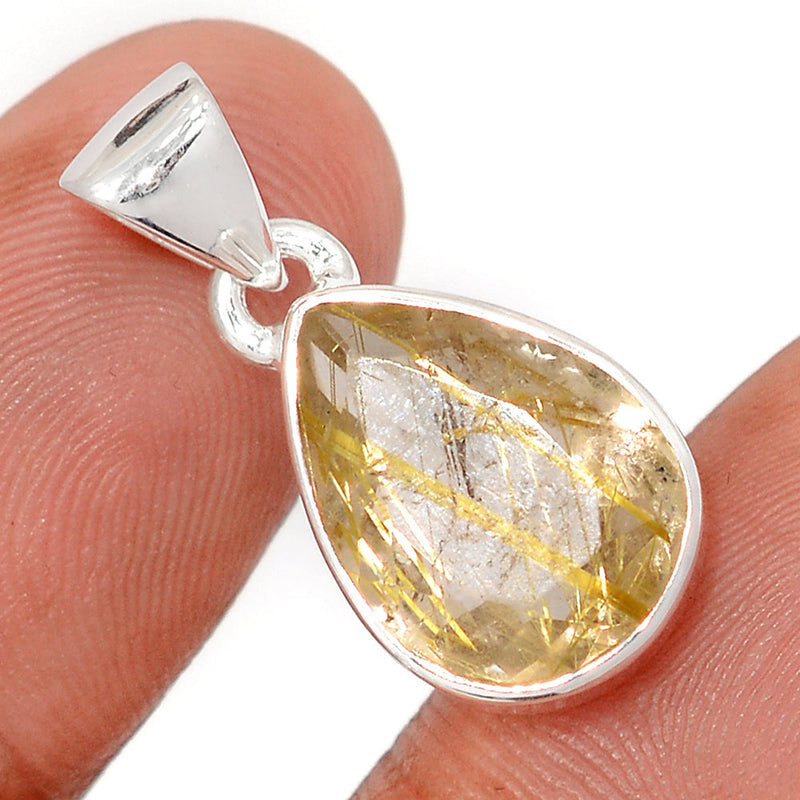 1" Golden Rutile Faceted Pendants - GRFP580