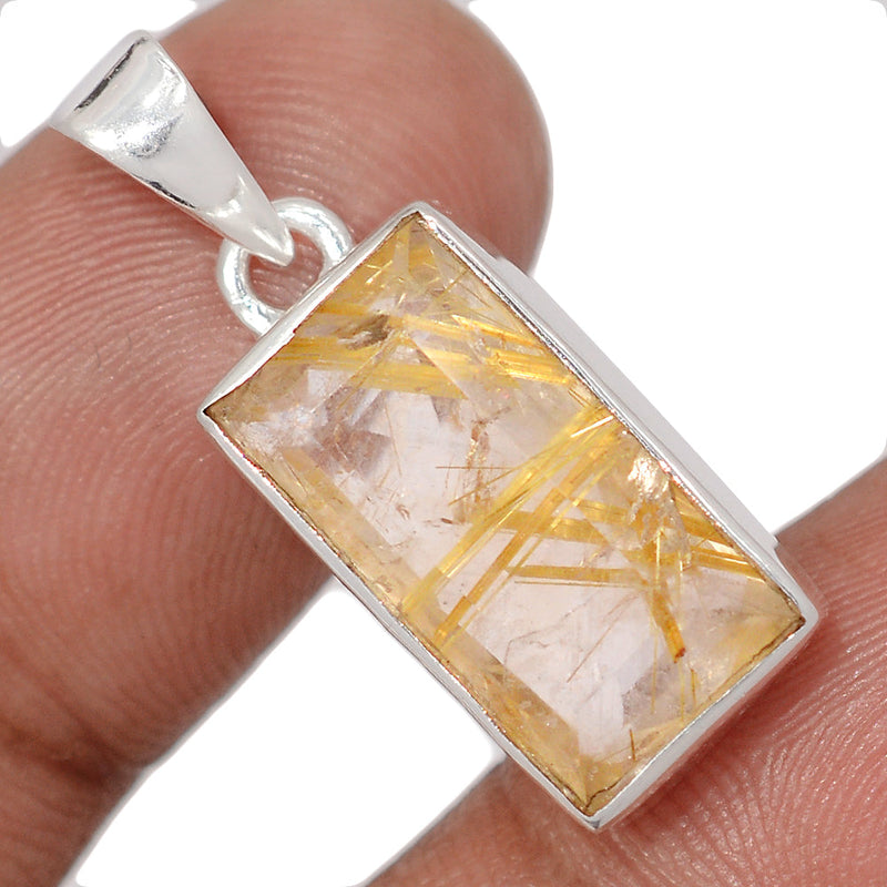 1.1" Golden Rutile Faceted Pendants - GRFP586