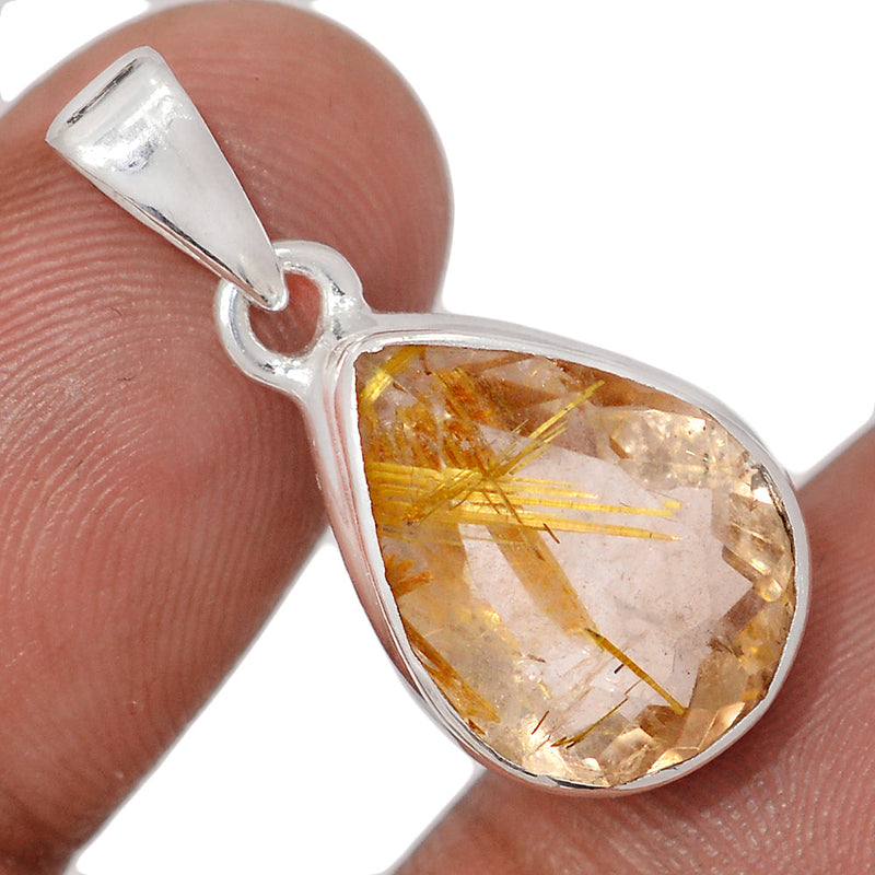 1.1" Golden Rutile Faceted Pendants - GRFP608