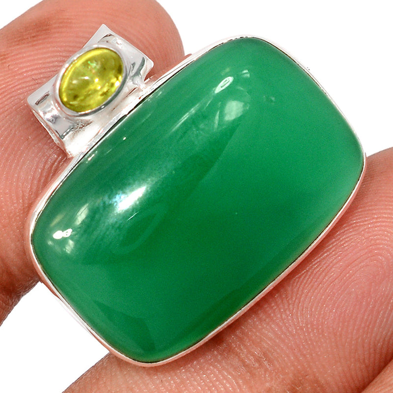 1" Green Onyx & Peridot Cabochon Pendants - GROP805