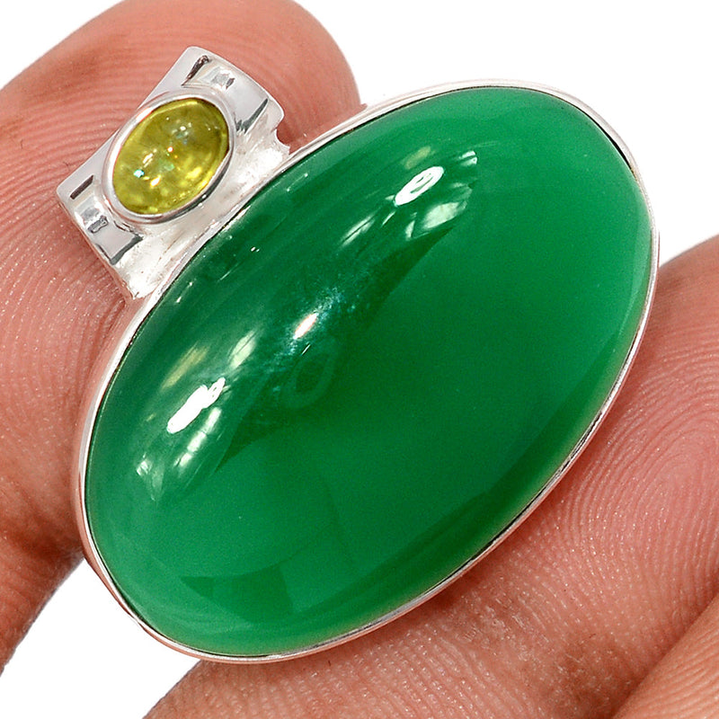 1" Green Onyx & Peridot Cabochon Pendants - GROP807
