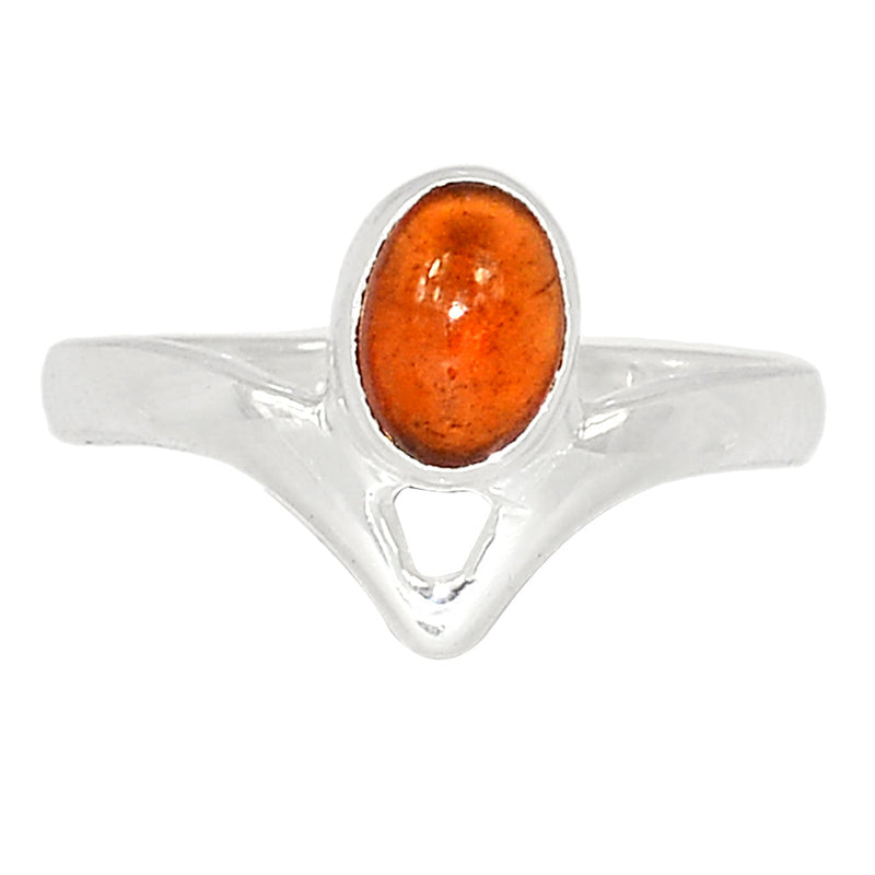 Small Plain - Hessonite Garnet Cabochon Ring - HGCR228