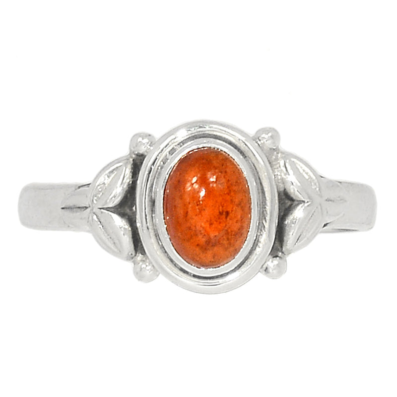 Small Plain - Hessonite Garnet Cabochon Ring - HGCR234