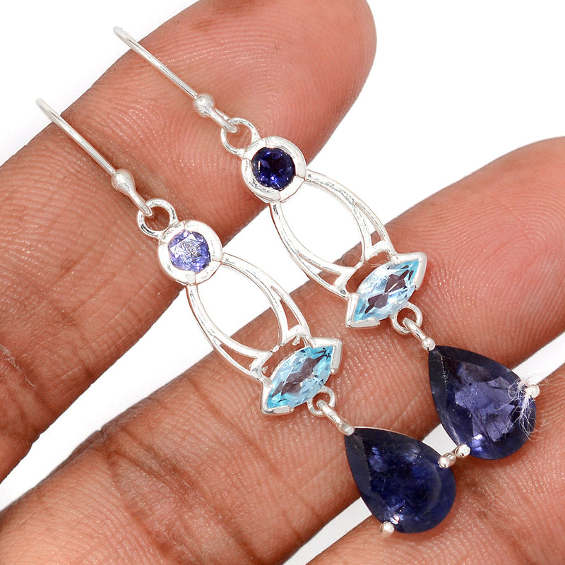 2.1" Designer - Iolite & Blue Topaz Earrings - ILTE107