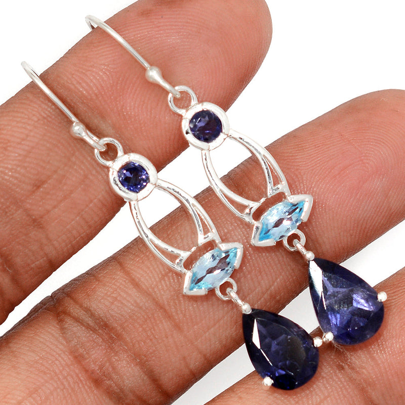 2.1" Designer - Iolite & Blue Topaz Earrings - ILTE108