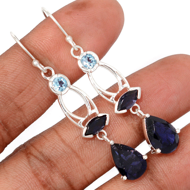 2.1" Designer - Iolite & Blue Topaz Earrings - ILTE109