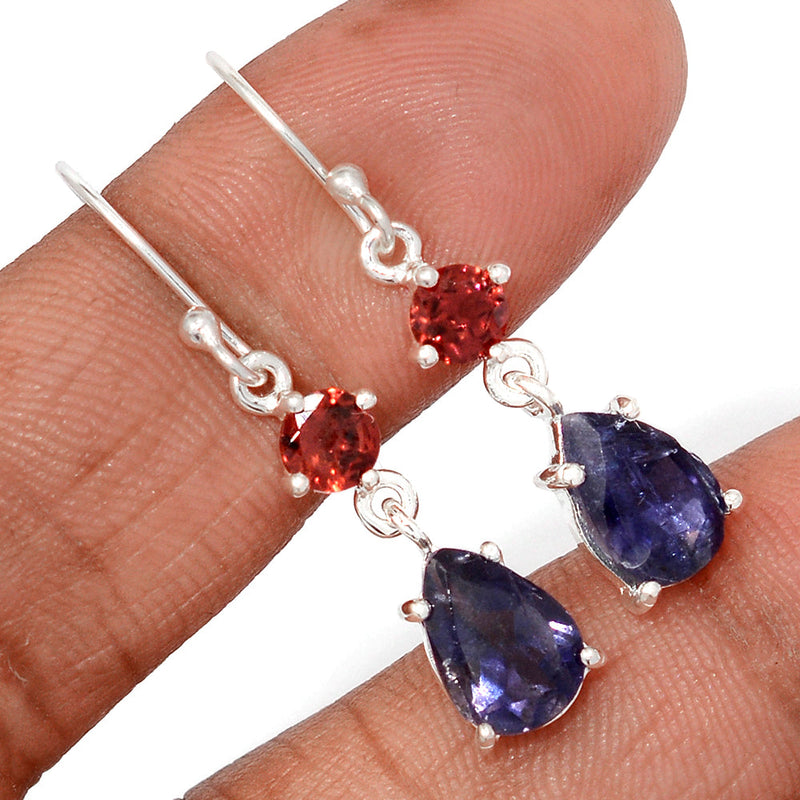 1.5" Designer - Iolite & Garnet Faceted Earrings - ILTE110