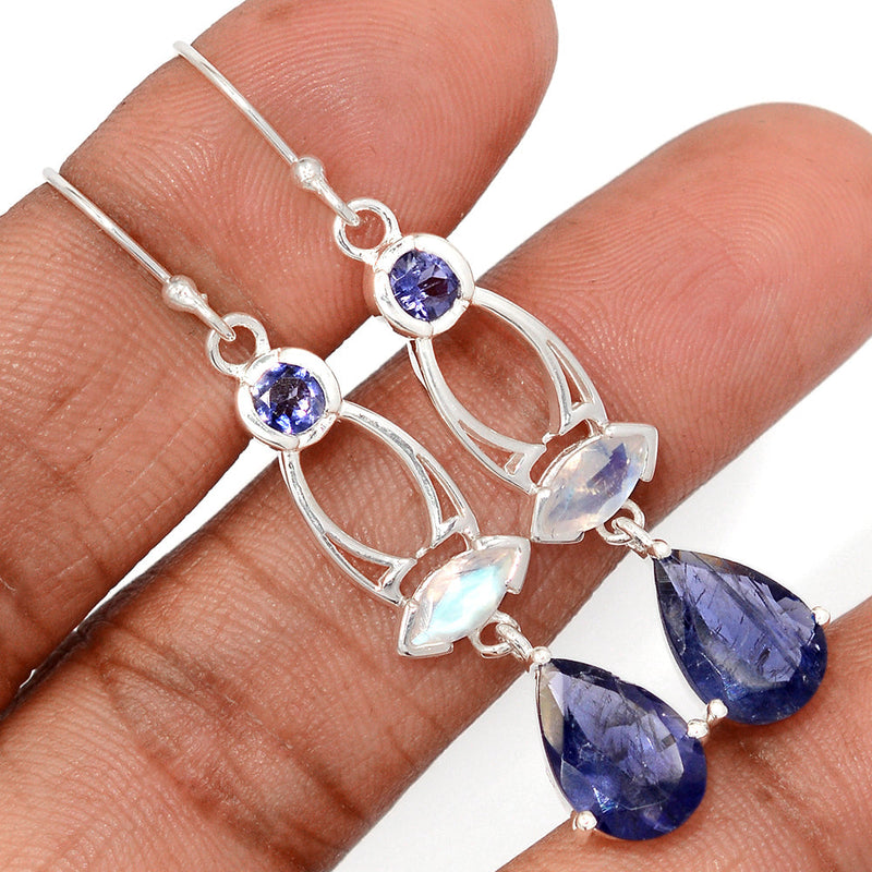 2.1" Designer - Iolite & Moonstone Faceted Earrings - ILTE111