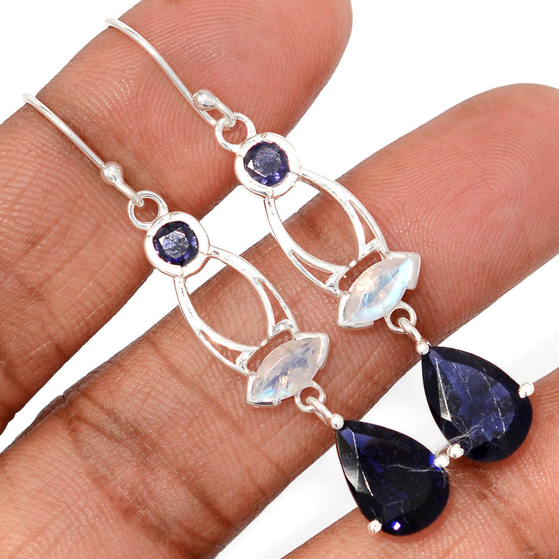 2.1" Designer - Iolite & Moonstone Faceted Earrings - ILTE112