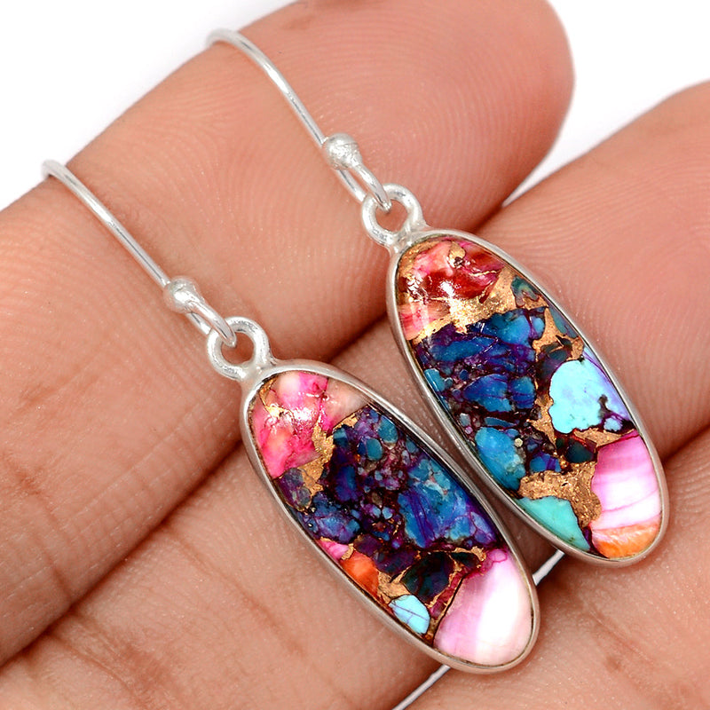 1.6" Kingman Pink Dahlia Turquoise Earrings - KPDE184