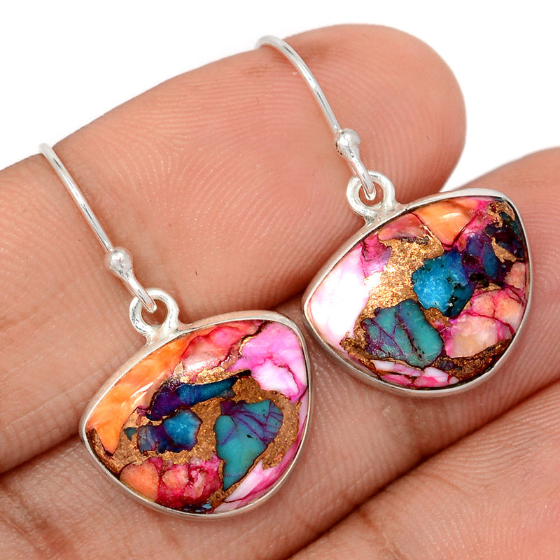 1.2" Kingman Pink Dahlia Turquoise Earrings - KPDE187