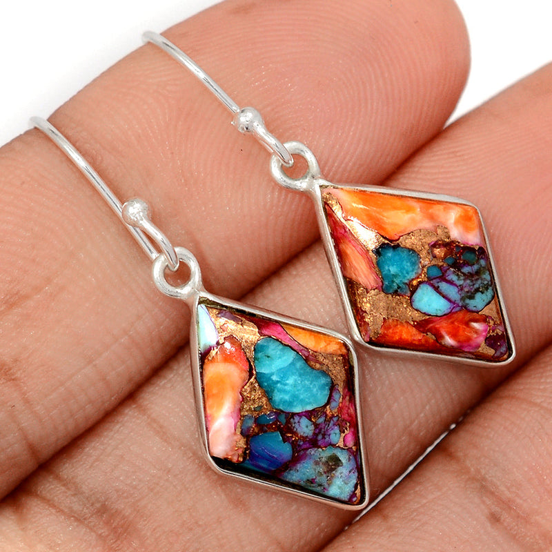1.3" Kingman Pink Dahlia Turquoise Earrings - KPDE193