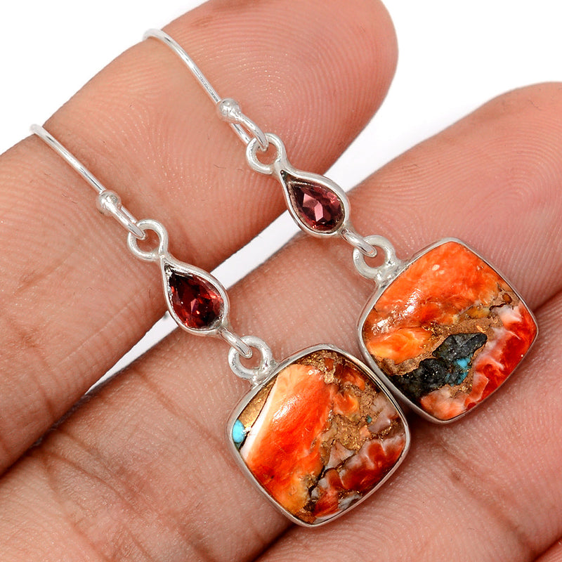 1.6" Kingman Pink Dahlia Turquoise & Garnet Earrings - KPDE201