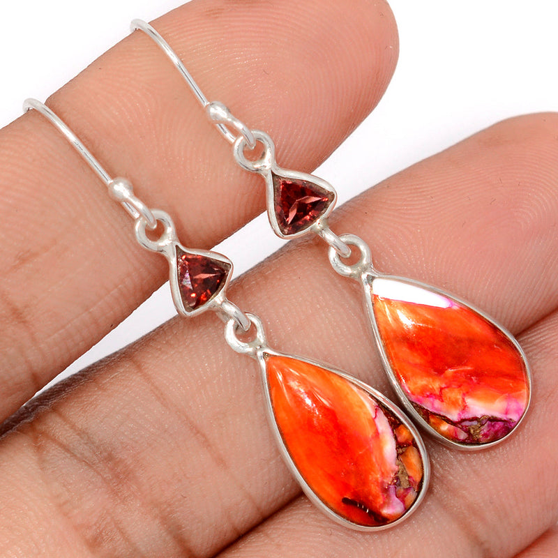 1.8" Kingman Pink Dahlia Turquoise & Garnet Earrings - KPDE204