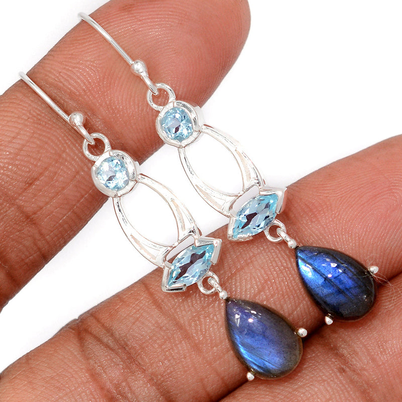 2.1" Designer - Labradorite & Blue Topaz Earrings - LABE1264