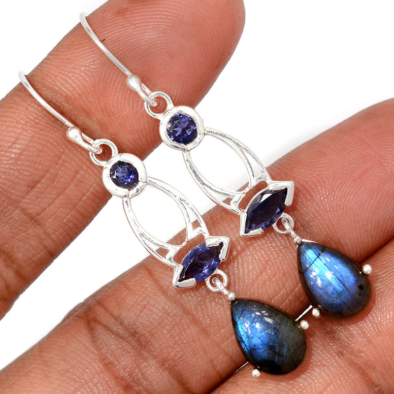 2.1" Designer - Labradorite & Iolite Earrings - LABE1265