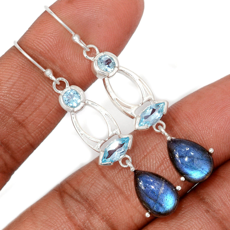 2.1" Designer - Labradorite & Blue Topaz Earrings - LABE1266