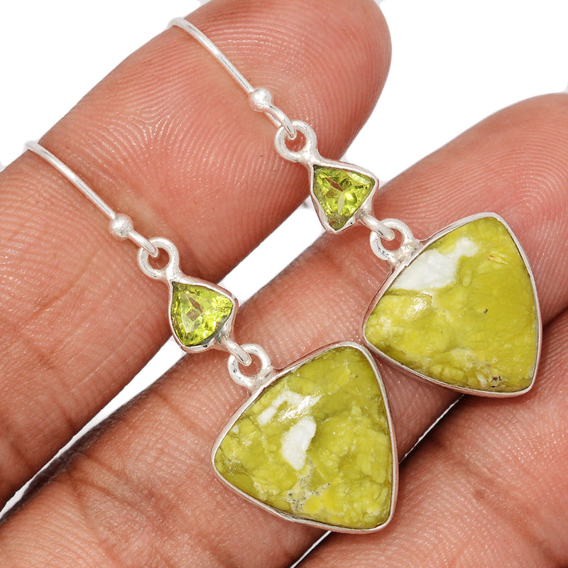 1.7" Lizardite Serpentine & Peridot Earrings - LDSE38